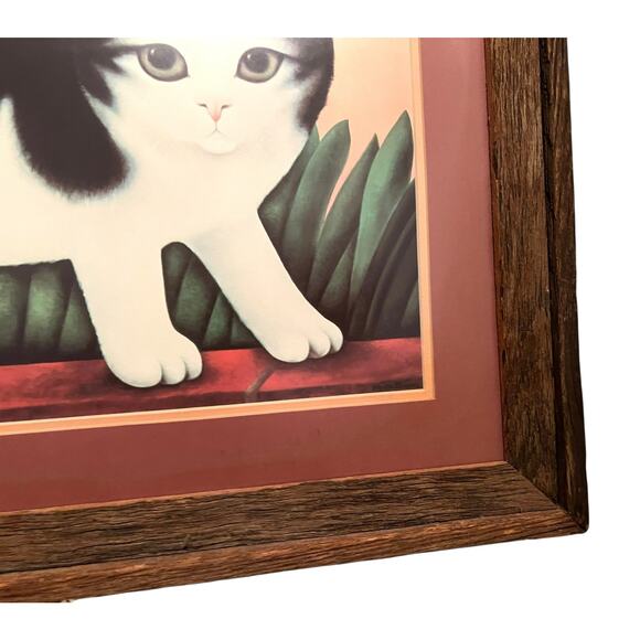 Martin Leman Cat Print Matted Glass and Wood Frame Black & White 27.5” x 19.5” - Picture 3 of 7